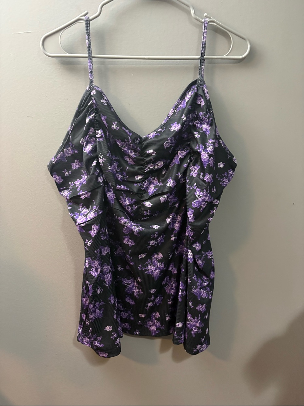Floral Cowl Neck Spaghetti Strap Cami - Black and Purple